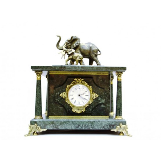 Часы-сейф из мрамора "Слоны"