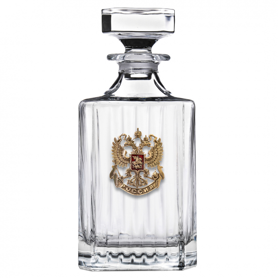 Набор 3 стопки Патрон "Герб РФ",Штоф "Timeless" накл. "Герб,эмаль"в черной под.коробке