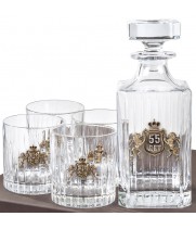 Набор для виски "Юбилейный. 55 лет". Штоф таймлесс с накладкой львы со щитом "55 лет", 4 бокала для виски Таймлесс с накладками львы