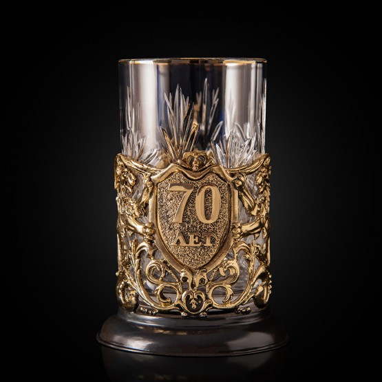 Подстаканник ручной работы "70 лет" Юбилейный в деревянной шкатулке