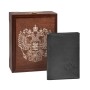 Обложка для паспорта, черная, "Герб РФ", в деревянной шкатулке с гравировкой