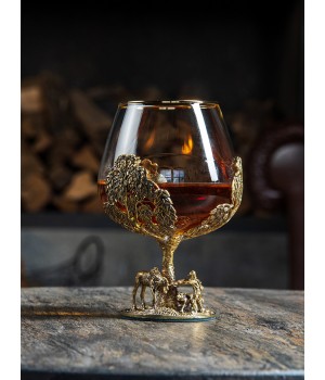 Набор из 2-х бокалов для коньяка 420 мл "Орел", упаковка деревянная шкатулка, ложемент коричневый шелк