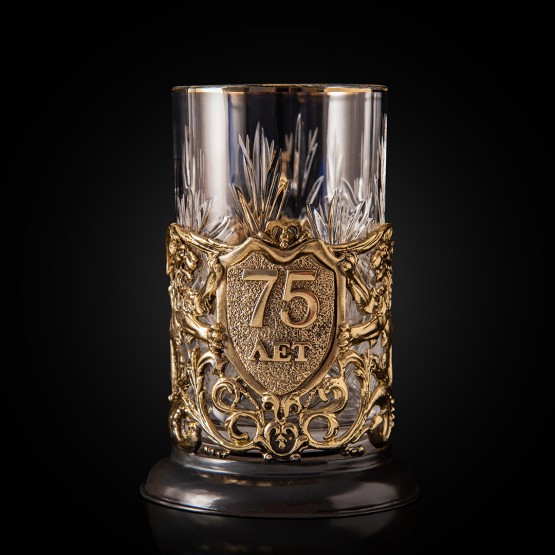 Подстаканник ручной работы "75 лет" Юбилейный в деревянной шкатулке