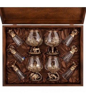 Набор для крепких алкогольных напитков набор бокалов для коньяка и лафитные стопки в деревянной шкатулке