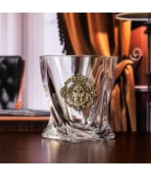 Набор бокалов для виски Квадро ( 2 шт.) с накладкой "Лев и Львица Роял" в деревянной шкатулке