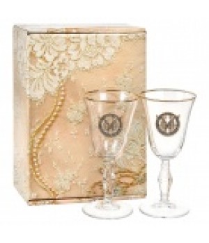 Набор бокалов для вина/шампанского (2 шт) "Ретро" с накладкой "Близнецы" в подарочной картонной упаковке, ложемент золотистый шелк