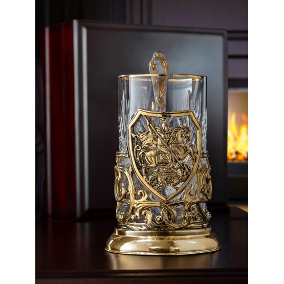 Подстаканник ручной работы "Георгий Победоносец",в деревянной шкатулке