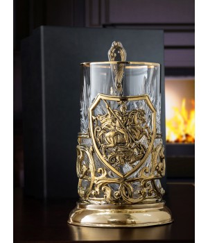 Подстаканник ручной работы "Георгий Победоносец", в черной подарочной коробке Подстаканник ручной работы "Георгий Победоносец", в черной подарочной коробке