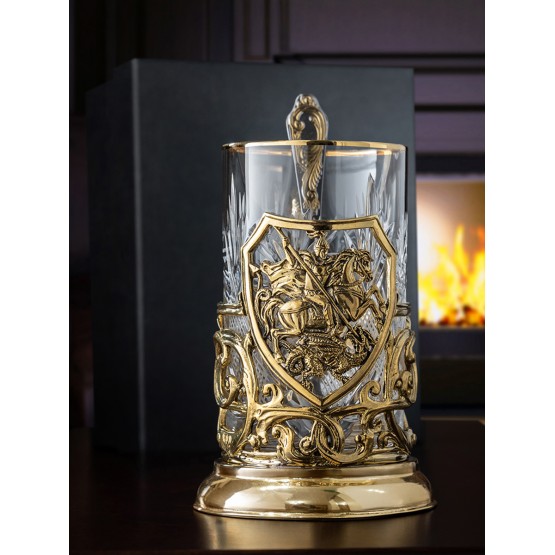 Подстаканник ручной работы "Георгий Победоносец", в черной подарочной коробке