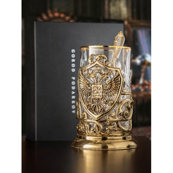 Набор для чая Подстаканник Герб России в подарочной коробке