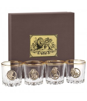 Набор из 4-х бокалов для виски с накладками "4 льва" в подарочной коробке