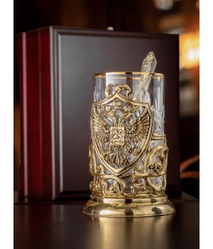 Подстаканник ручной работы "Герб" набор 3 предмета в деревянной шкатулке Подстаканник ручной работы "Герб" набор 3 предмета в деревянной шкатулке