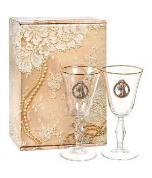 Набор из 2х бокалов для вина и шампанского Ретро с накладкой Дева в золотой картонной коробке
