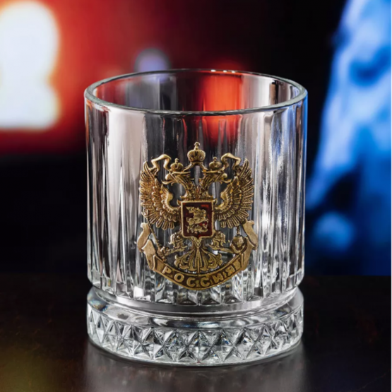 Бокал для виски Элизия с накладкой Герб РФ, упаковка Домик