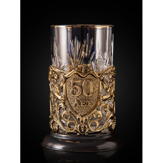 Подстаканник ручной работы "50 лет" Юбилейный в деревянной шкатулке