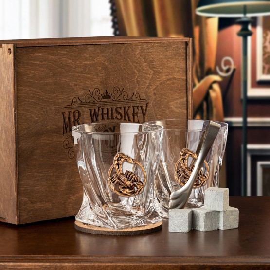 Набор 2 бокала для виски с накладкой "Скорпион", в шкатулке Mr Whiskey