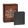 Бумажник мужской, черный, "Дворянский Герб", в деревянной шкатулке с гравировкой "Лучший из мужчин"