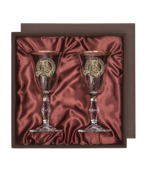 Набор бокалов для вина/шампанского "Ретро" с золотой обводкой ( 2 шт.) с накладкой "Тигр" латунь, упаковка пейсли