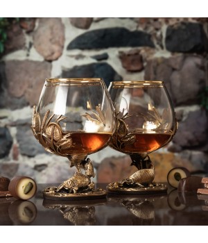 Набор из двух бокалов для коньяка Лещ+Окуни в деревянной шкатулке