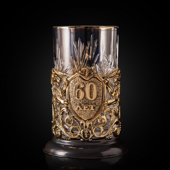 Подстаканник ручной работы "60 лет" Юбилейный в деревянной шкатулке