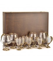 Набор 4 бокала для коньяка и 6 лафитников "Змея", в шкатулке из массива