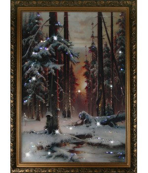 Картина "Зимний закат в еловом лесу" Swarovski