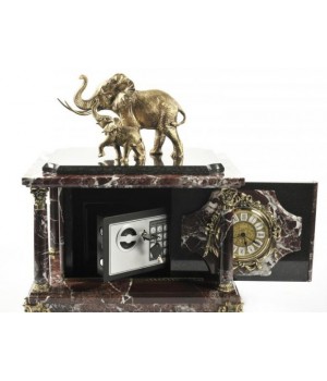 Часы-сейф из яшмы "Слон и слоненок"