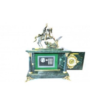 Часы-сейф "Георгий-Победоносец" из зеленого мрамора 