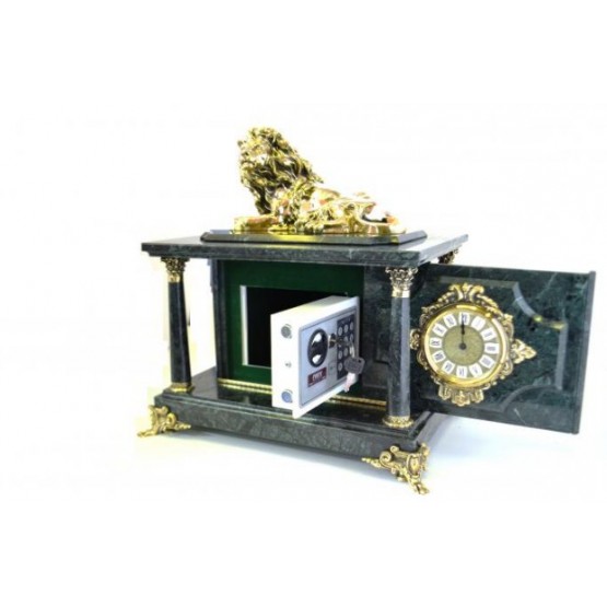 Часы-сейф из зеленого мрамора с львом 