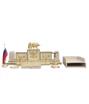 Настольный набор из белого мрамора с фигуркой медведя