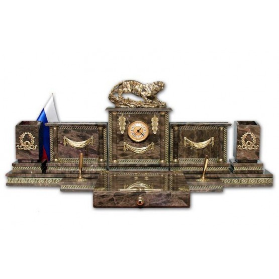 Настольный набор из итальянского мрамора с тигром