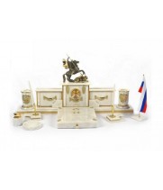 Настольный письменный набор из белого мрамора Георгий-Победоносец