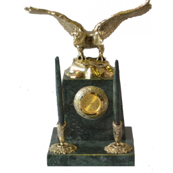 Часы настольные из мрамора с фигуркой двуглавого орла