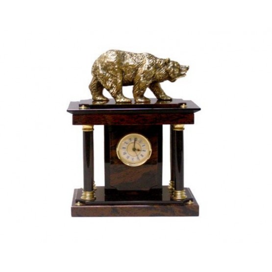 Часы настольные из обсидиана с медведем