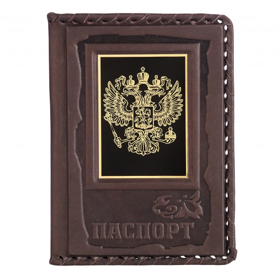 Обложка для паспорта «Герб» с накладкой из стали. Цвет коричневый