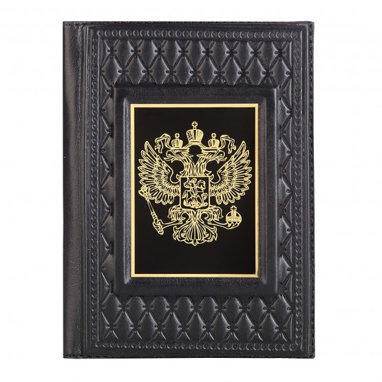 Обложка для паспорта «Герб» с накладкой из стали. Цвет черный