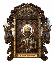 Резная икона "Николай Чудотворец" с ящиком