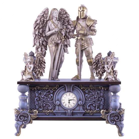 Настольные резные часы "Ангел и рыцарь"