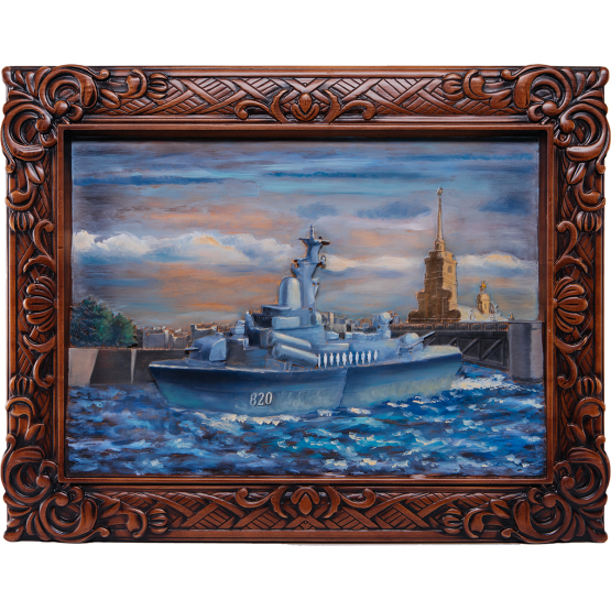 Резное панно из липы "Военный корабль"