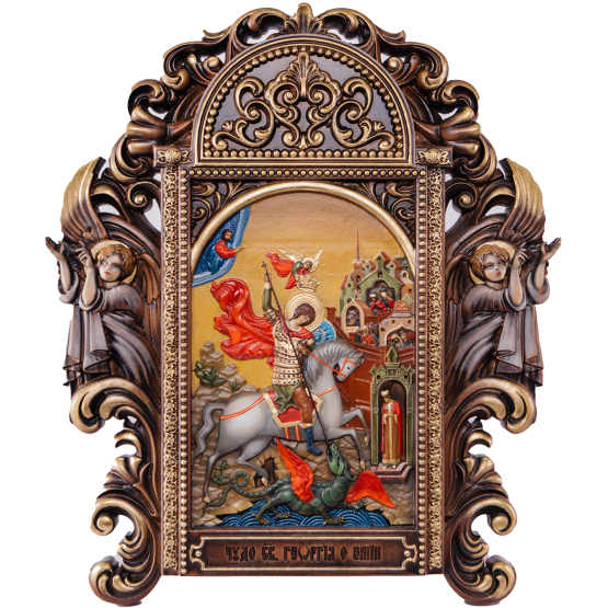 Резная икона "Георгий Победоносец" с ящиком