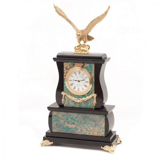 Интерьерные часы "Орел" камень березит бронза
