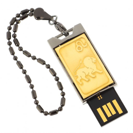 Флеш-карта с гравировкой символа знака зодиака "Лев" Златоуст USB 2.0 32 Gb в подарочной упаковке