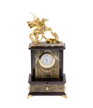 Часы "Георгий победоносец" камень офиокальцит / часы декоративные / кварцевые часы / интерьерные часы / подарочные часы