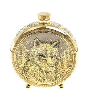 Подарочная фляжка с гравюрой "Волк" в деревянной коробке Златоуст