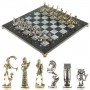 Набор настольный шахматы "Минотавр" доска 36х36 см камень серый мрамор змеевик фигуры металлические