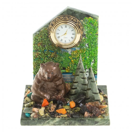 Часы "Мишка в лесу сидящий" змеевик 116054