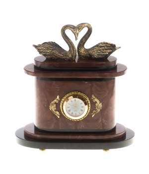 Часы "Пара лебедей" бронза лемезит / каминные часы / часы декоративные / кварцевые часы / интерьерные часы / подарочные часы