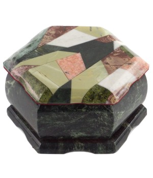 Шкатулка из камня с мозаикой "Шесть граней" 14,5х12,5х7 см