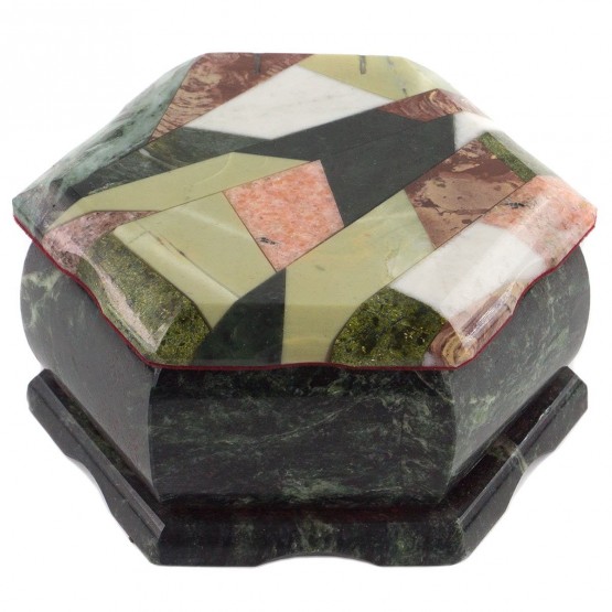 Шкатулка из камня с мозаикой "Шесть граней" 14,5х12,5х7 см 120565