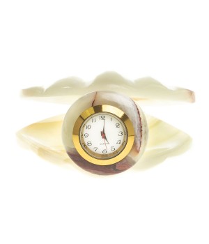 Часы "Ракушка" из натурального камня оникс 9х9х5 см (2,5) / настольные часы / часы декоративные / кварцевые часы / интерьерные часы / подарочные часы